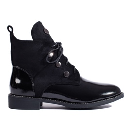 Botas femininas com cadarço com salto plano preto