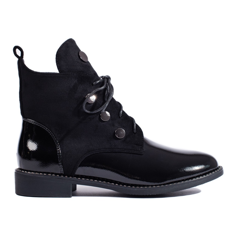 Botas femininas com cadarço com salto plano preto