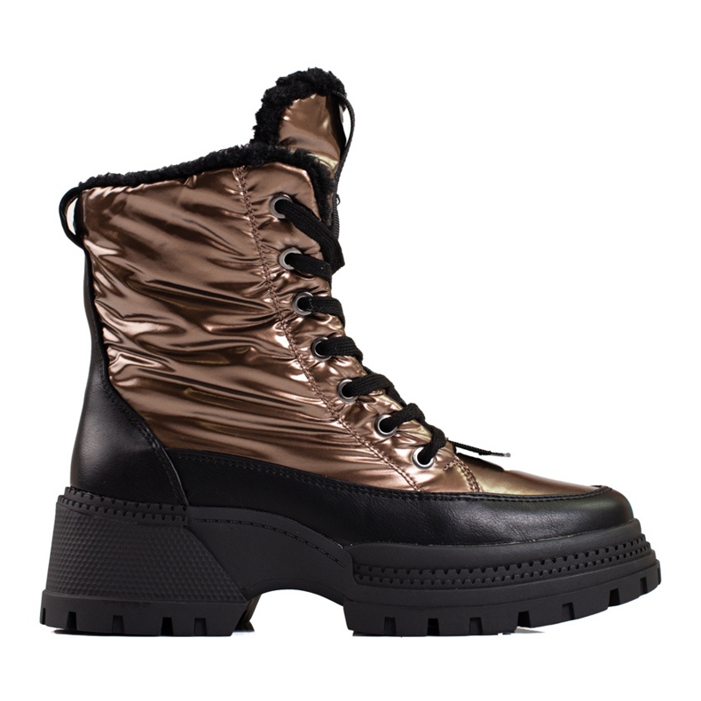 Botas de neve femininas na plataforma shelovet preto dourado