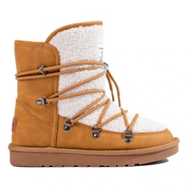 Botas de neve camel quentes para mulher castanho