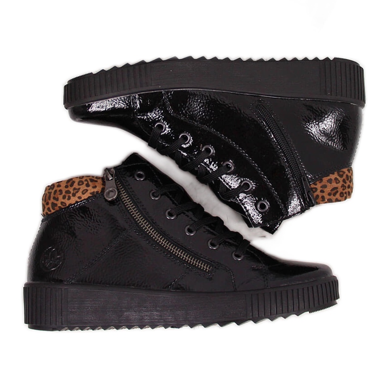 Botas femininas lacadas pretas Rieker M6434 preto