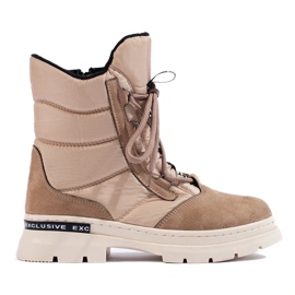 Botas de neve de mulher com atacadores bege Botas de neve de mulher com atacadores bege