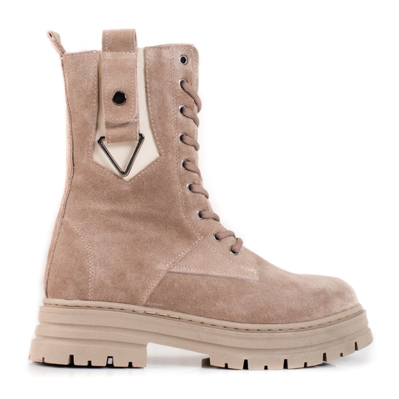 Botas de caminhada femininas High Shelovet feitas de couro natural bege