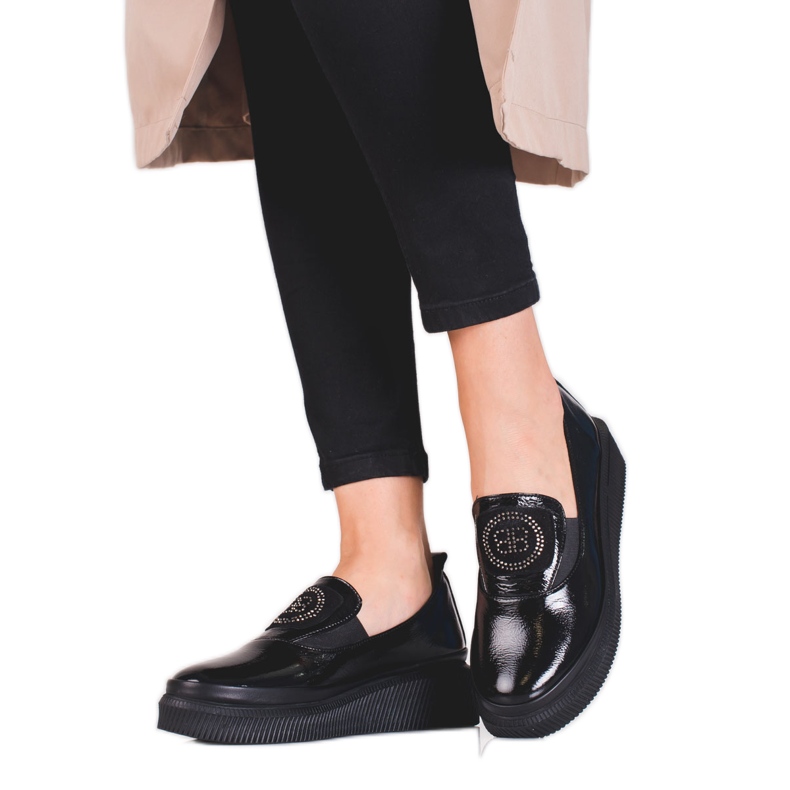 Sapatos Shelovet de couro para mulher preto