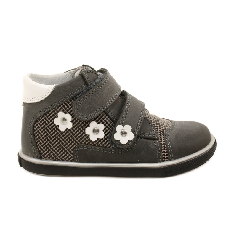Sapatos de couro feminino com flores brancas 91904 Bartek cinza