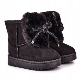 Botas de neve pretas infantis com camurça de pele Amelia preto