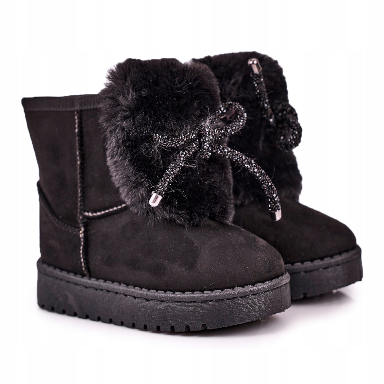 Botas de neve pretas infantis com camurça de pele Amelia preto