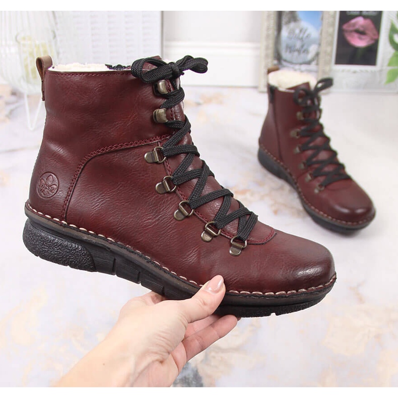 Botas femininas confortáveis, marrom Rieker 73356-35 vermelho