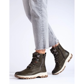 Botas femininas com atacadores e zíper decorativo castanho