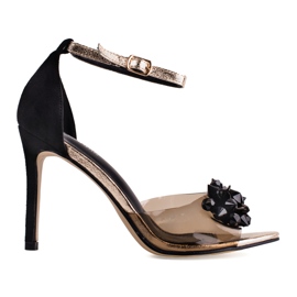 Sapatos femininos pretos transparentes com dedos Shelovet expostos