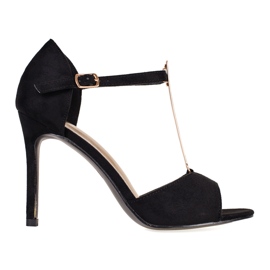 Sapatos femininos de camurça preta com dedos Shelovet expostos preto