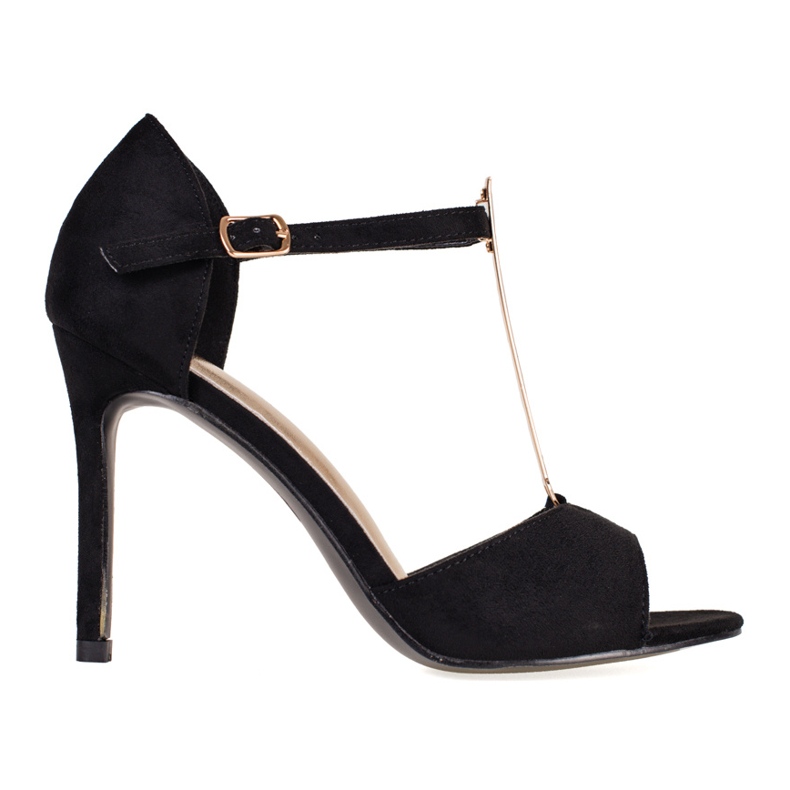 Sapatos femininos de camurça preta com dedos Shelovet expostos preto