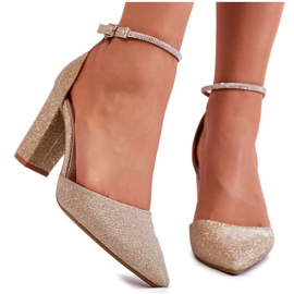 PS1 Sapatos brilhantes de salto alto com strass dourados PS1 Sapatos brilhantes de salto alto com strass dourados