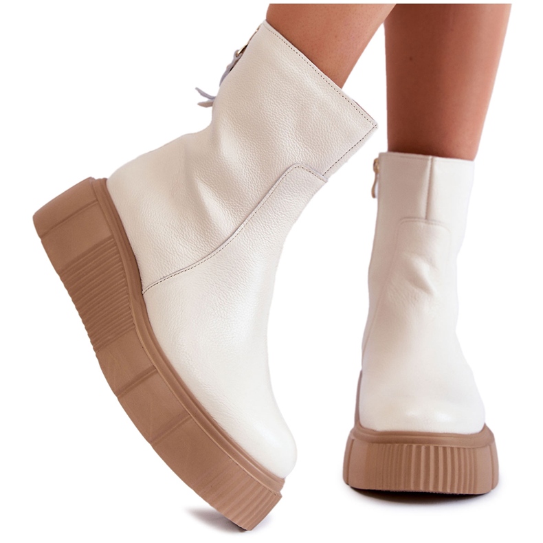 PL5 Botas de couro femininas na plataforma Jenefer bege claro