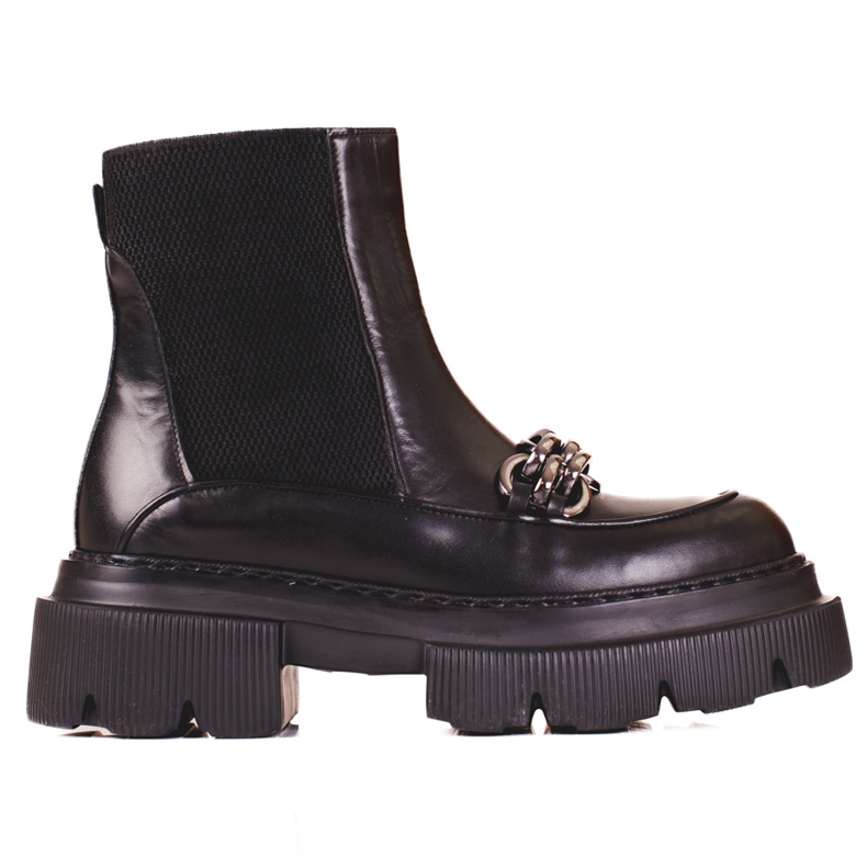 Botas Chelsea femininas de couro na plataforma Shelovet preto