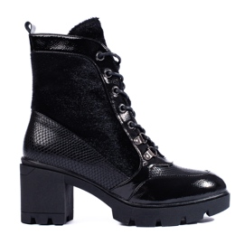 Shelovet botas com cadarço para mulheres com salto alto preto Shelovet botas com cadarço para mulheres com salto alto preto