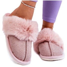 Chinelos quentes femininos com pele Bege-Rosa Franco marrom