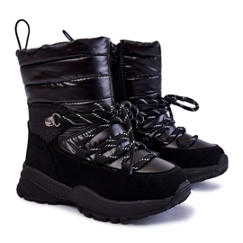 PE1 Botas de neve quentes para crianças pretas Leena com zíper preto preto