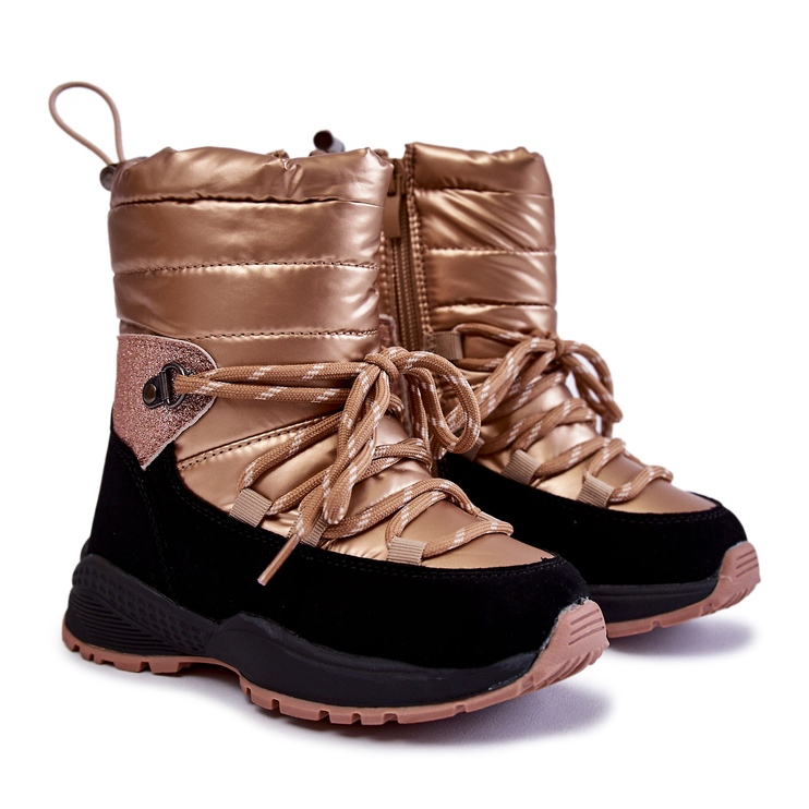 PE1 Botas de neve quentes Leena infantil douradas com zíper dourado