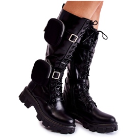 FJ1 Botas femininas caçadores quentes com bolsas militares pretas preto FJ1 Botas femininas caçadores quentes com bolsas militares pretas preto