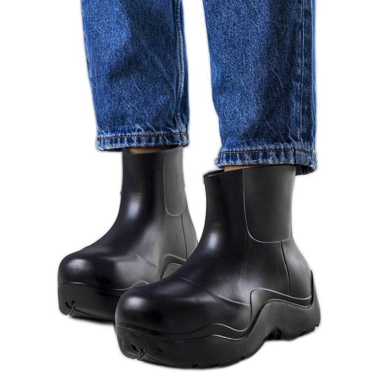 Botas de borracha preta com sola alta Frolo preto Botas de borracha preta com sola alta Frolo preto