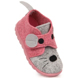 Chinelos de feltro para pets com Velcro Befado Jr BEF41 rosa