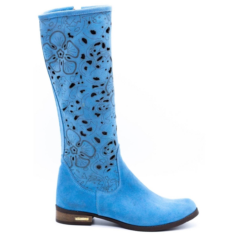 Olivier Botas femininas bordadas com flores azuis azul