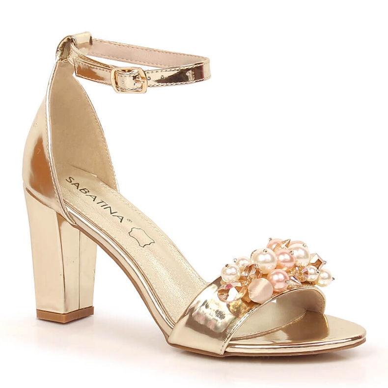 Sandálias de mulher em poste espelhado com contas douradas Sabatina B185-2 dourado