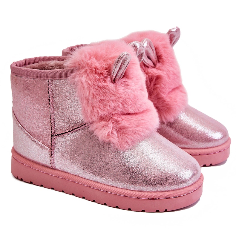 Botas de Neve Infantil Aquecidas com Pêlo com Orelhas Rosa Betty Botas de Neve Infantil Aquecidas com Pêlo com Orelhas Rosa Betty