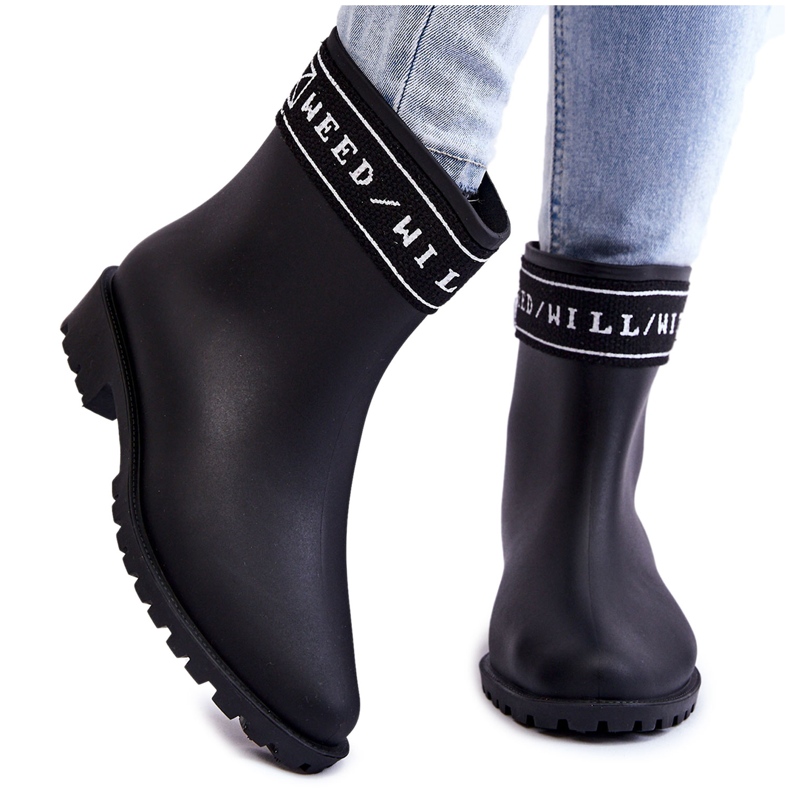 PA1 Botas de chuva femininas sem cadarço salto baixo preto Coreta