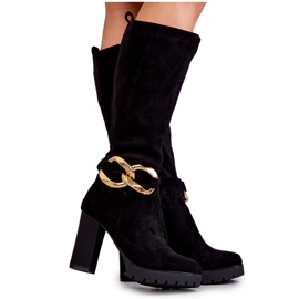 Botas de camurça com corrente removível, pretas preto Botas de camurça com corrente removível, pretas preto