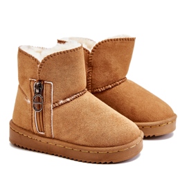 Botas de neve isoladas sem cadarço Camel Catellie infantil castanho