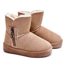 Botas de neve quentes sem cadarço infantis Bege Catellie castanho