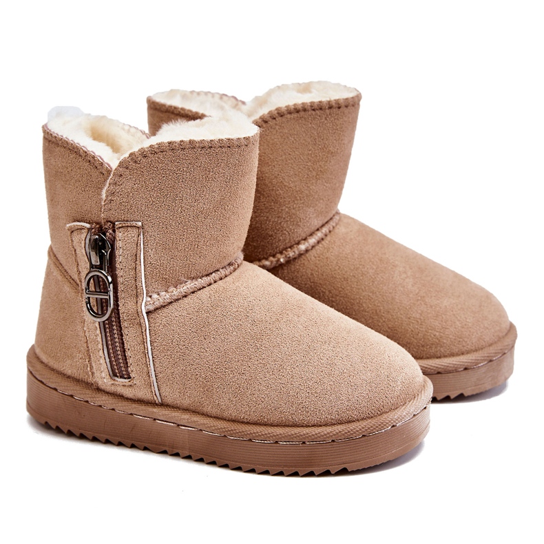 Botas de neve quentes sem cadarço infantis Bege Catellie castanho