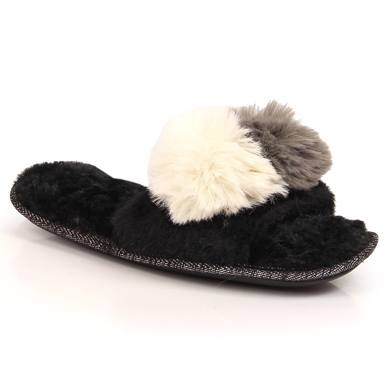 BM Chinelos de pele de mulher com pompons preto Stella