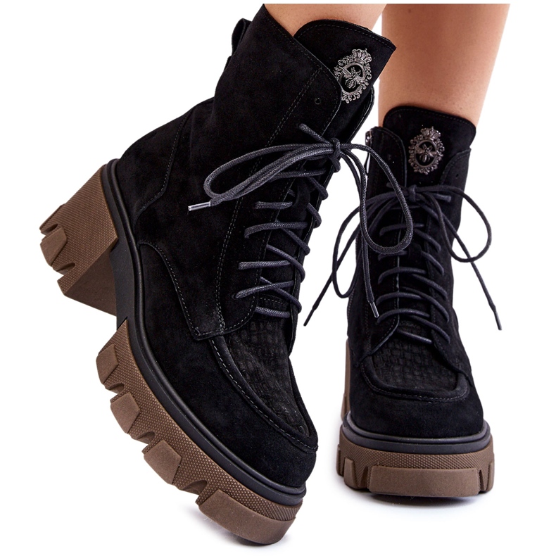 PL5 Botas femininas de camurça quentes Trapper preto Rehin