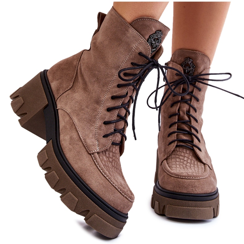 PL5 Botas Trapper femininas quentes de camurça marrom claro Rehin bege castanho