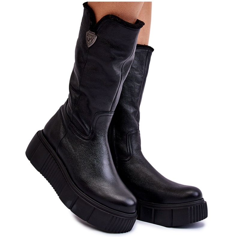 Botas femininas de couro de lã pretas Bayla preto