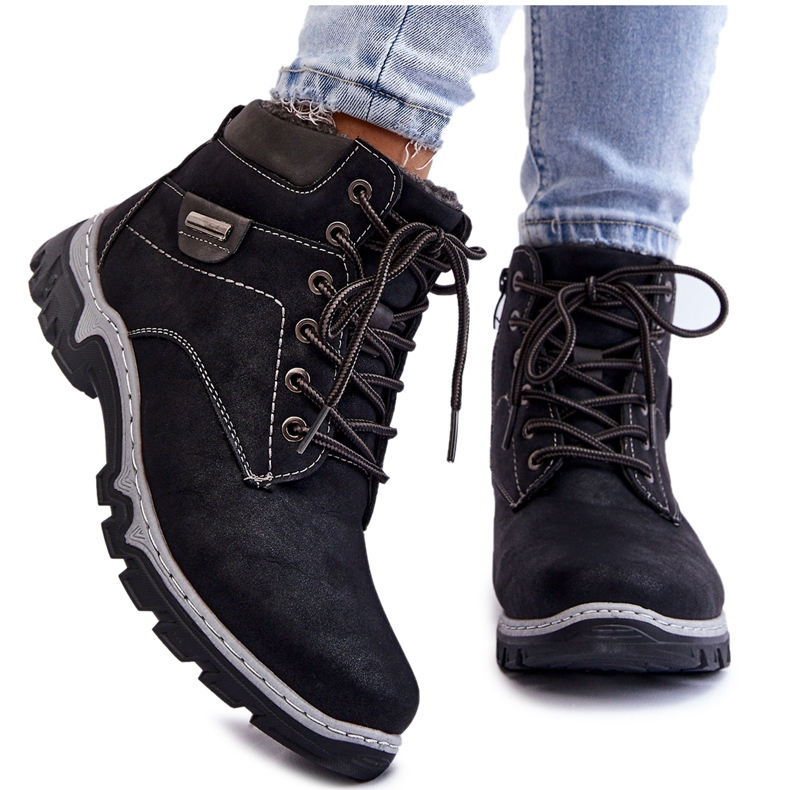 PA1 Botas Trapper Femininas Quentes com Zíper Preto Jake