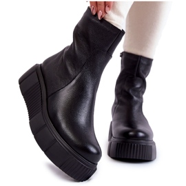 PL5 Botas de couro femininas na plataforma preta preto