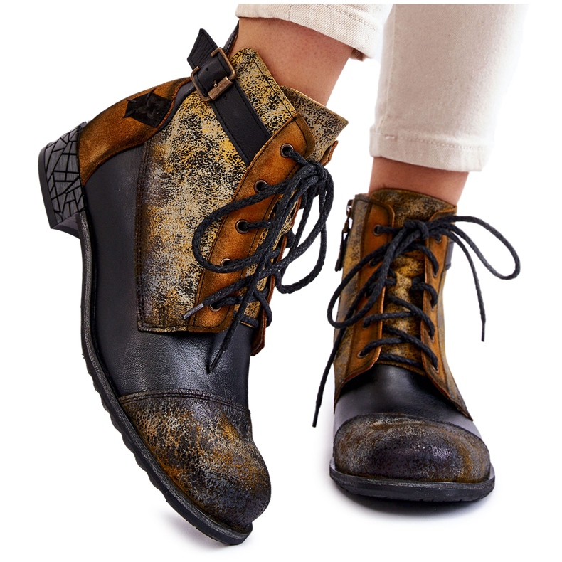 Botas femininas de couro Maciejka 05077-07 amarelo-preto