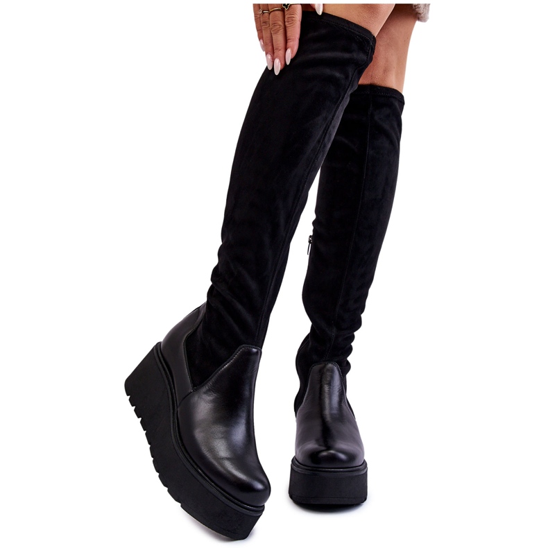 Botas de cunha femininas Laura Messi 2502 pretas preto