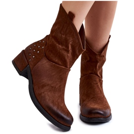 BM Botas femininas com zíper e tachas marrom Lance castanho