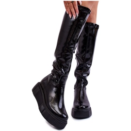 PL5 Botas de cano alto com plataforma laqueada Black Spectrum preto