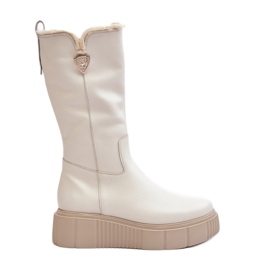 Botas femininas de lã e couro creme Bayla bege Botas femininas de lã e couro creme Bayla bege