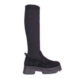 Botins de mulher com plataforma Shelovet preto com cano elástico