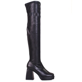 Botas de cano alto Shelovet pretas de mulher com poste largo preto
