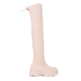 Botas de cano alto de mulher Shelovet com plataforma bege claro