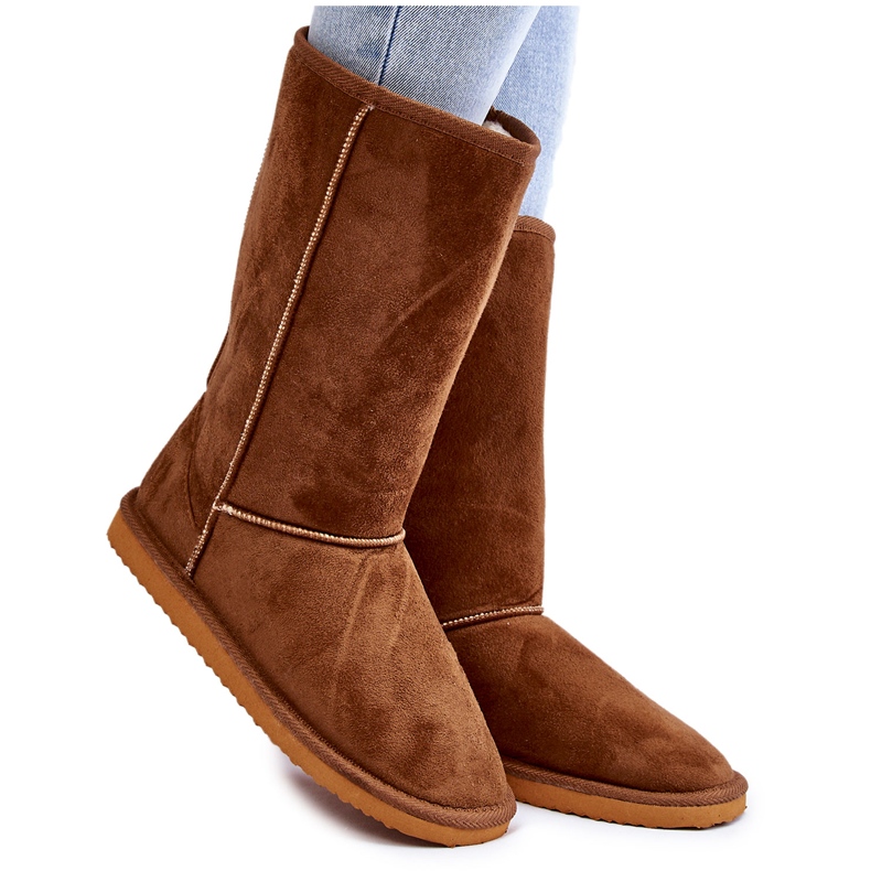 PA1 Botas femininas de camurça Reyma para neve com isolamento Camel castanho