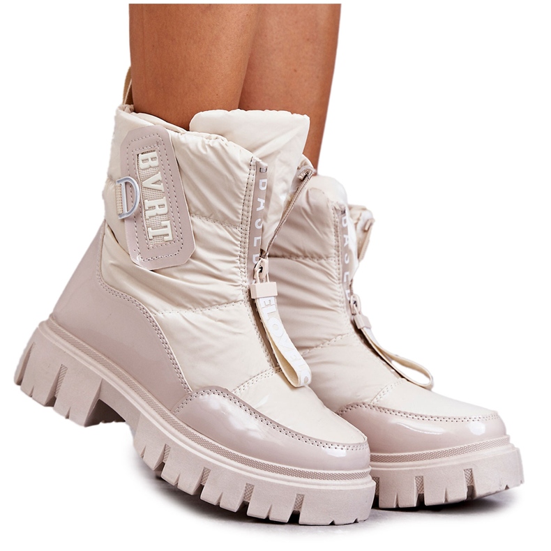 PM1 Botas femininas de neve quentes bege com zíper Marit